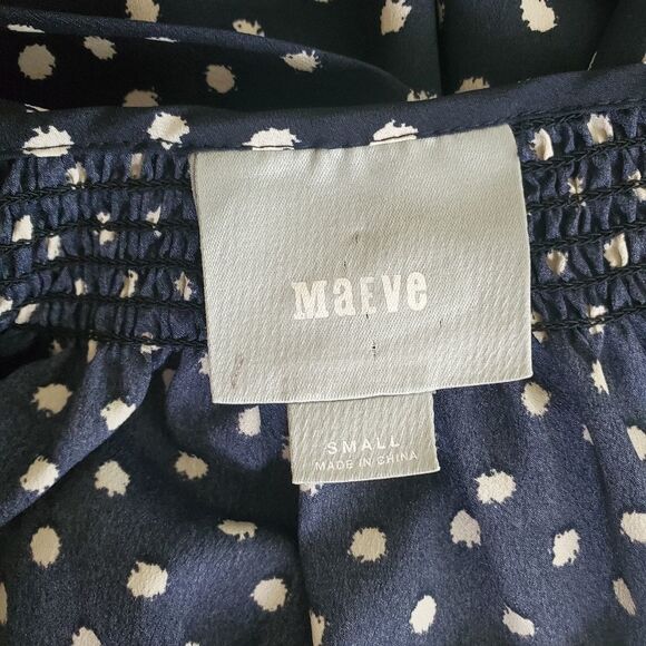 Anthropologie MaEve Preparation Polka-dot Button Down Belt Tie Dress Navy Small - Picture 7 of 9